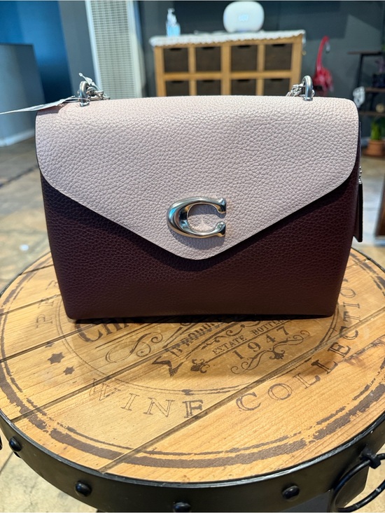 Coach Handbags - Coach Two-Tone Pebbled Leather Shoulder Bag in Dusty Pink & Burgundy